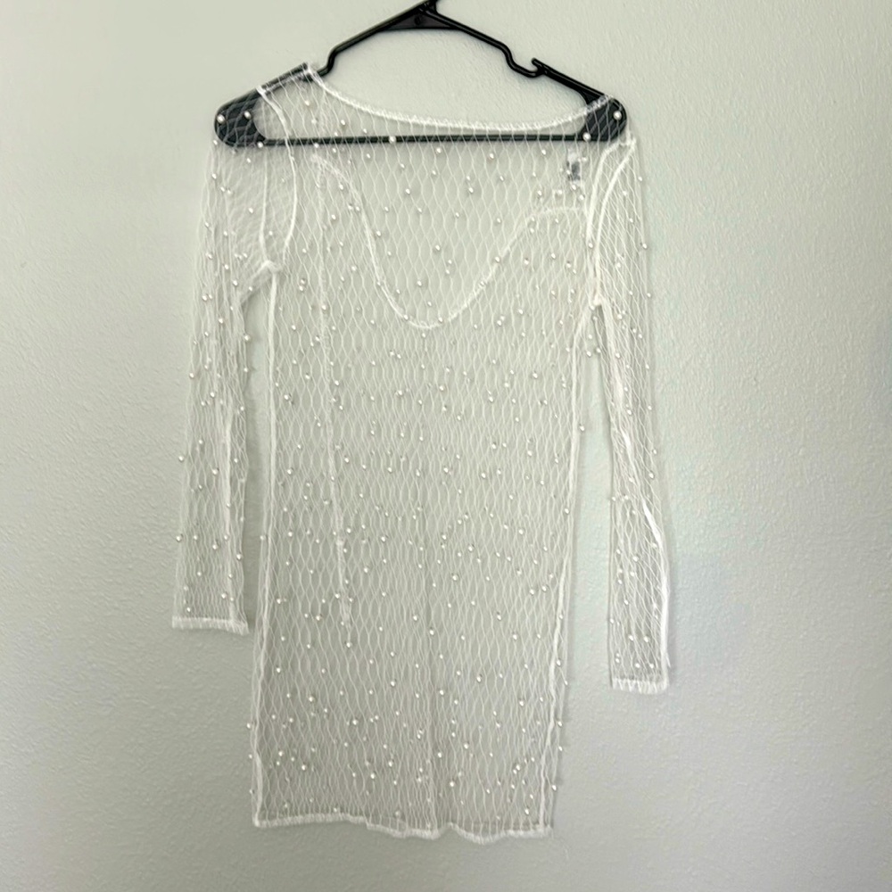 Pearl sheer long sleeve coverup